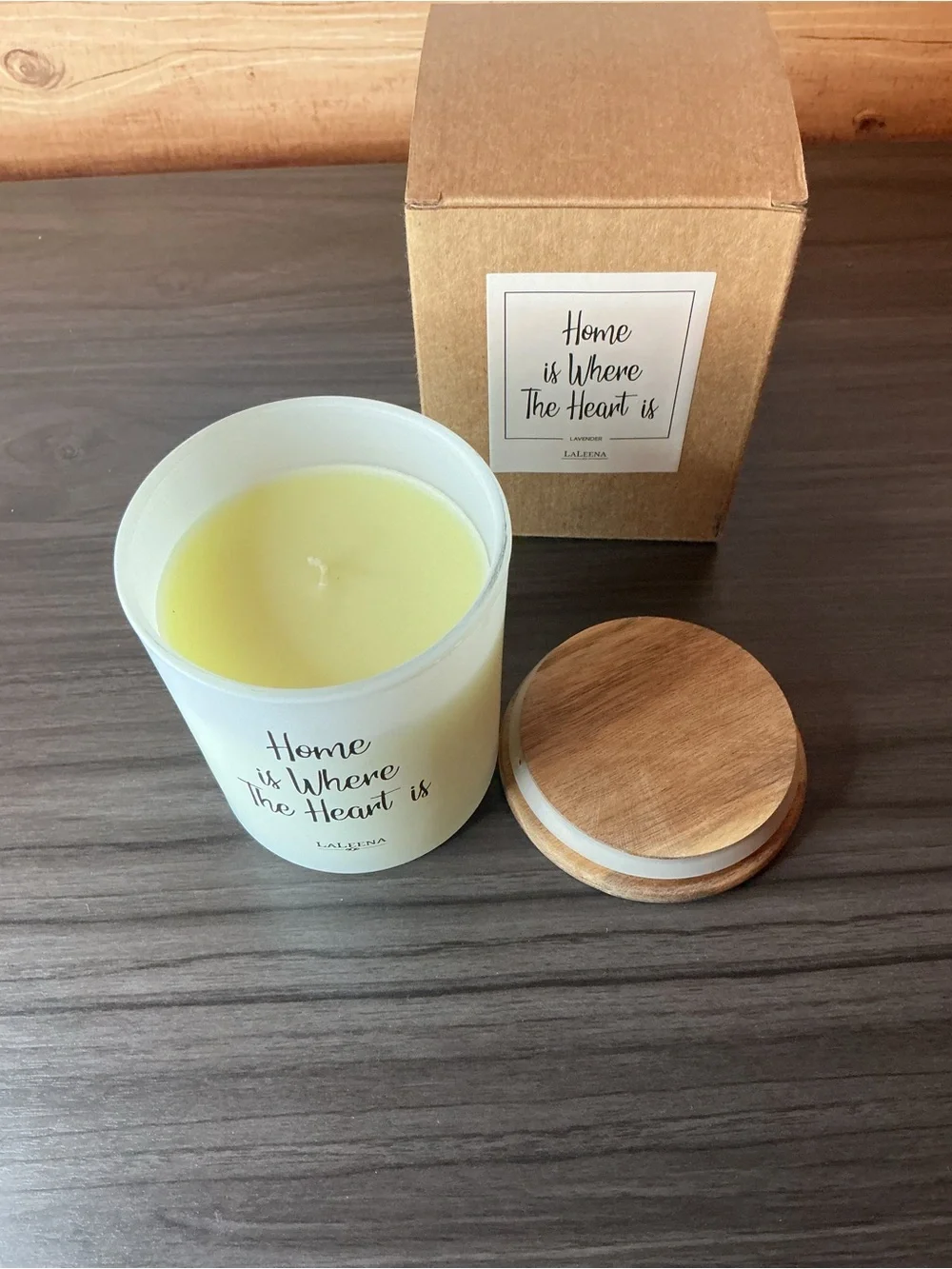 LaLeena Lavender Scented Inspirational Home Quote Candle w/ Wooden Lid NWT